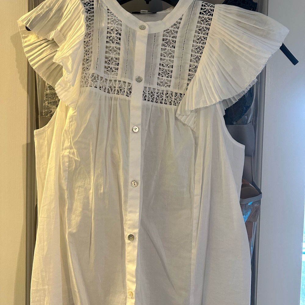 Rails White Lace Button-Down Top